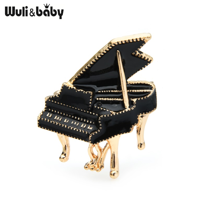 Musical Instrument Symbols - Wuli&baby Black Enamel Piano Brooches Women