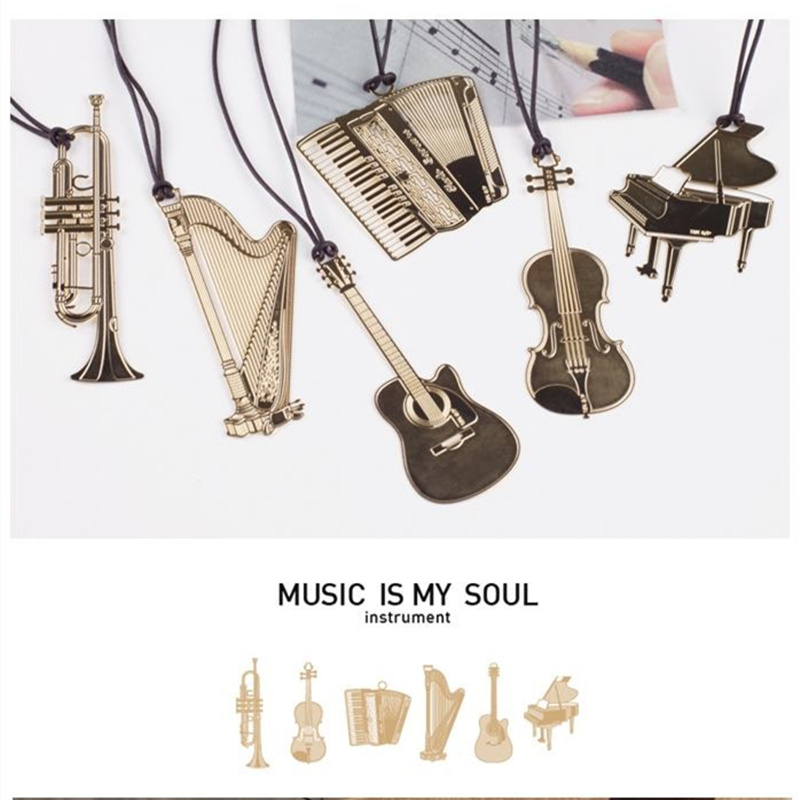 6pcs Music Metal Bookmark Gold - Musical Instrument Symbols recension och pris
